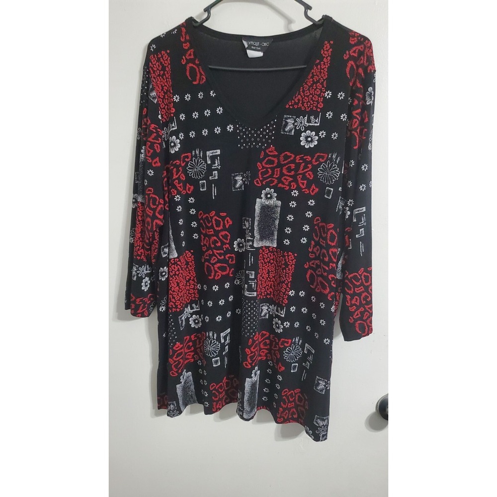 Boutique Chic Newyork Women's Tunic Top Size 2X Red Black White